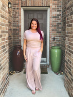 short sleeve top and pocket pants set light pink misty bd