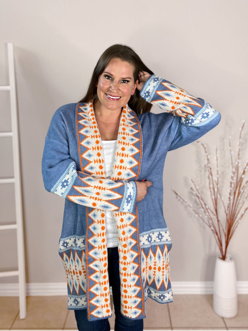 Aztec Cardigan in Blue - 2XL Only