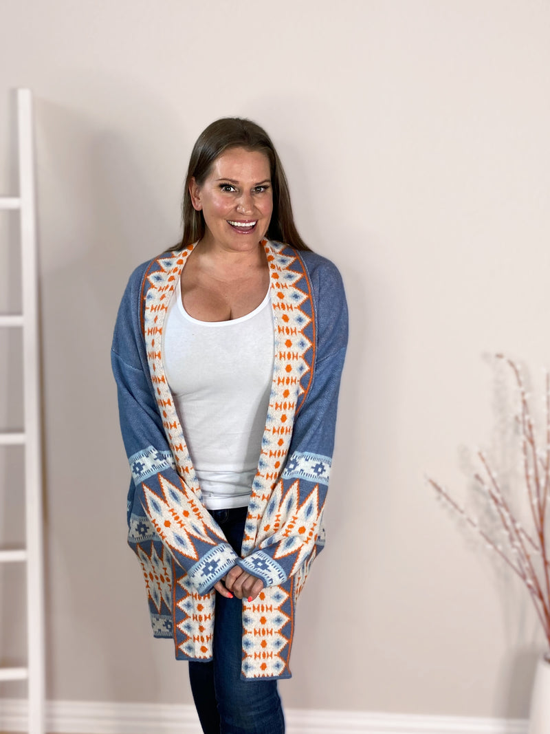 Aztec Cardigan in Blue - 2XL Only