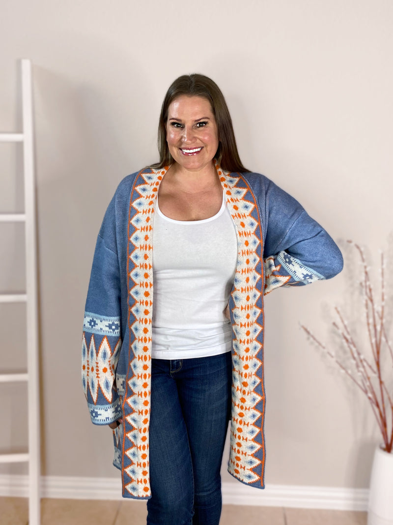 Aztec Cardigan in Blue - 2XL Only – Misty BD