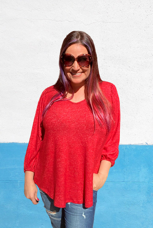 balloon sleeve vneck blouse misty bd red top