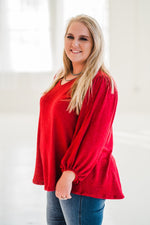 balloon sleeve vneck top misty bd red side plus