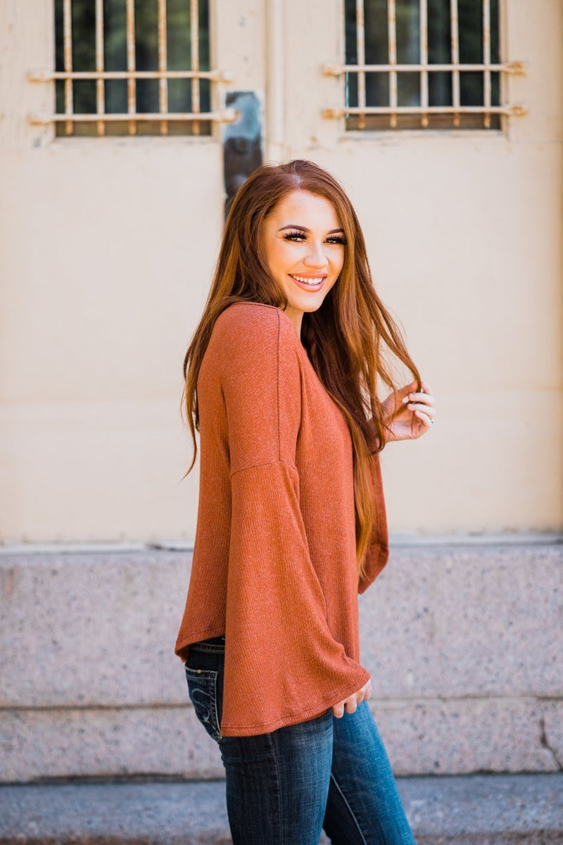 Bell Sleeve Top Brick side
