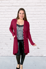 Ribbed Knit Duster in Ruby - S-XL