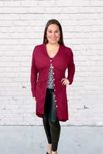 Ribbed Knit Duster in Ruby - S-XL