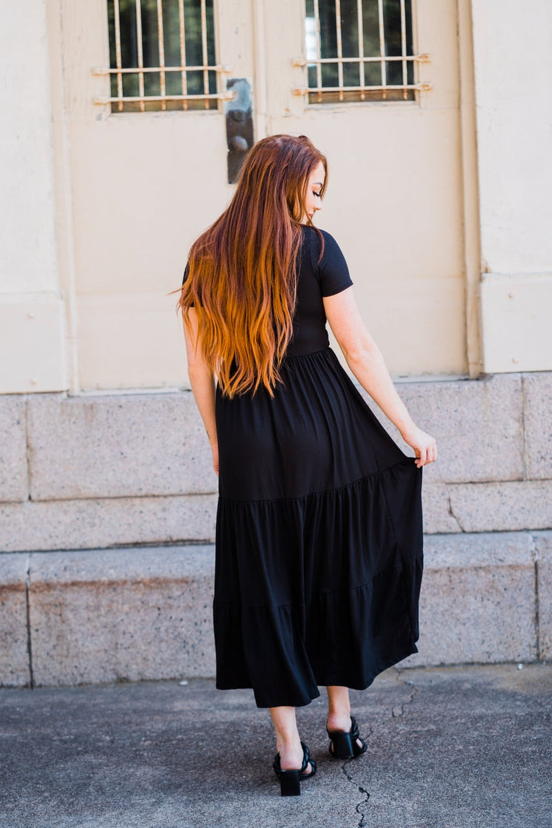 Cinched Front Maxi Dress in Black - S-3X