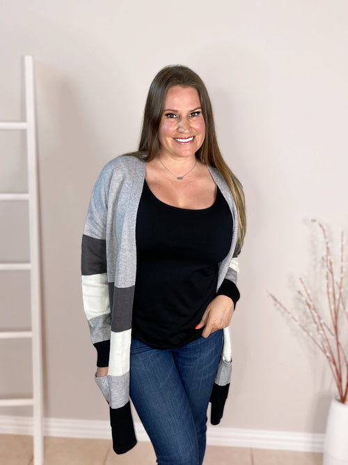 grey black white cardigan with pockets misty bd