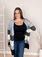 grey black white cardigan with pockets misty bd open front