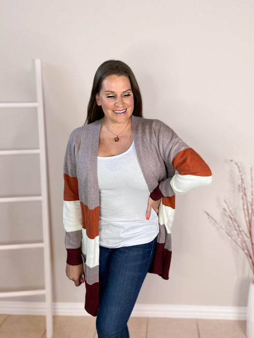 brown orange maroon cream cardigan with pockets misty bd