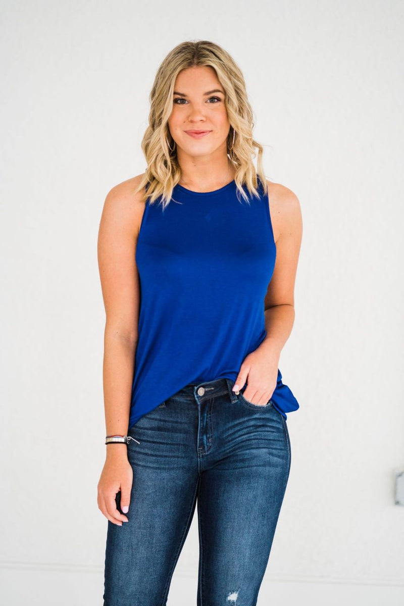 draped back tank blue misty bd