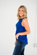 draped back tank blue misty bd