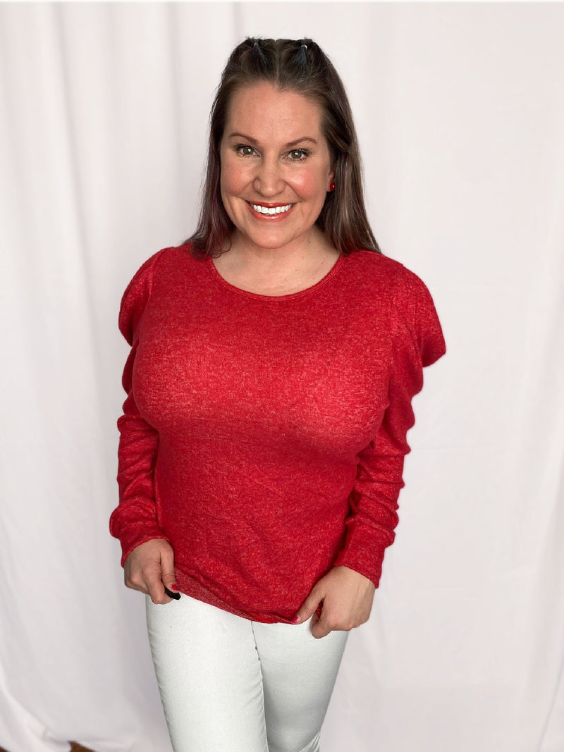 Draped Sleeve Top in Red - S-3X