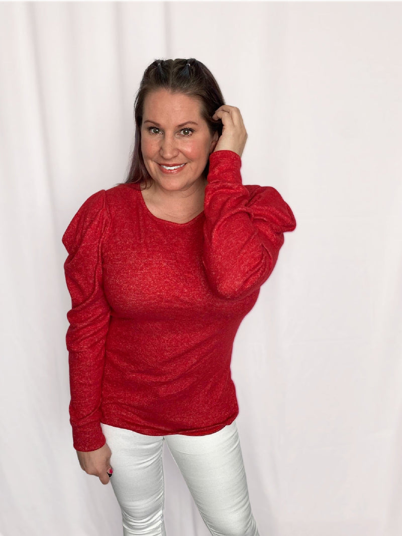Draped Sleeve Top in Red - S-3X