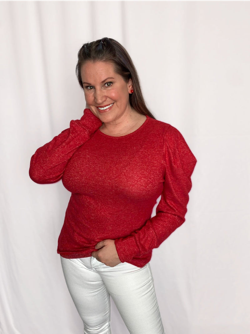 Draped Sleeve Top in Red - S-3X