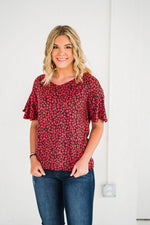 Flutter Sleeve Top in Red Ditsy Floral - S-XL