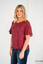 Flutter Sleeve Top in Red Ditsy Floral - S-XL