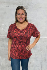 Flutter Sleeve Top in Red Ditsy Floral - S-XL
