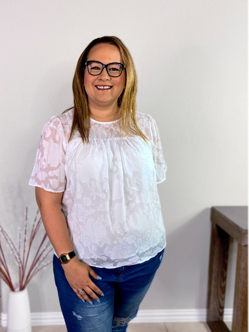 Lace Overlay Top in White - S-2XL