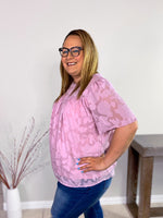 Lace Overlay Top in Pinkish Purple - 2XL Only