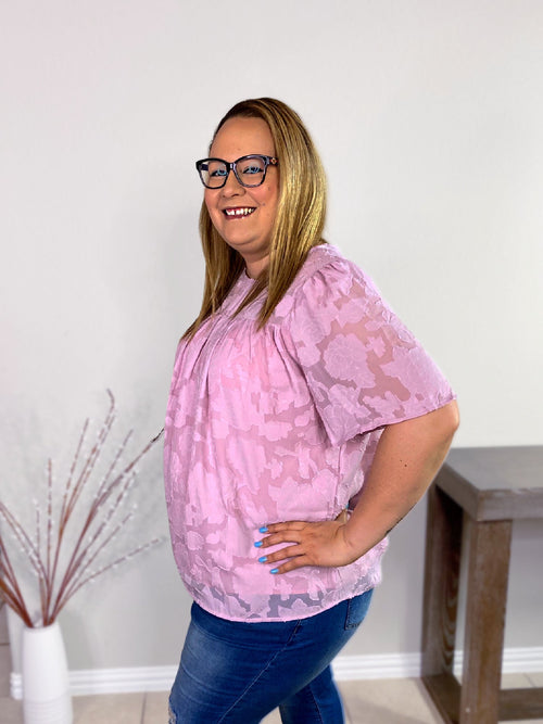 Lace Overlay Top in Pinkish Purple - 2XL Only