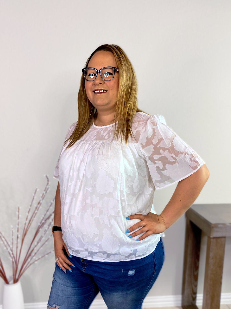 Lace Overlay Top in White - S-2XL