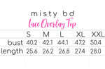 lace overlay top misty bd size chart