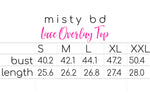 lace overlay top misty bd size chart