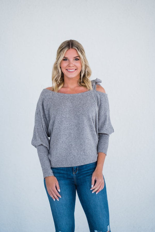 Tie Shoulder Sweater in Oatmeal - S-L