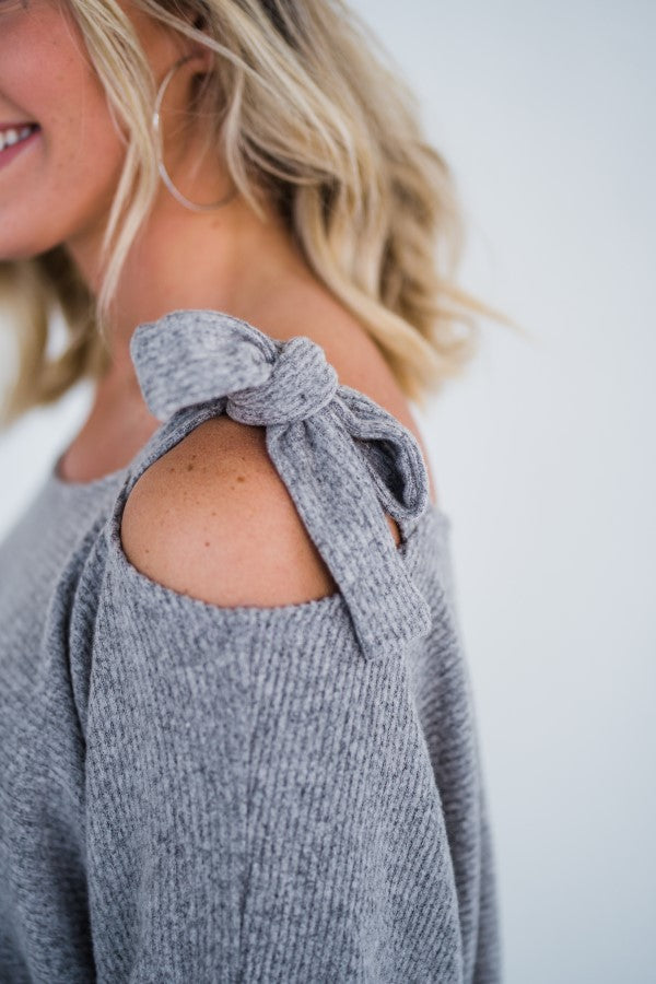 Tie Shoulder Sweater in Oatmeal - S-L