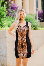 color pop tank dress in leopard print misty bd front view