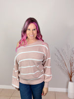 One Shoulder Bishop Sleeve Sweater in mauve misty bd