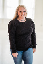 Draped Sleeve Top black misty bd plus model front view