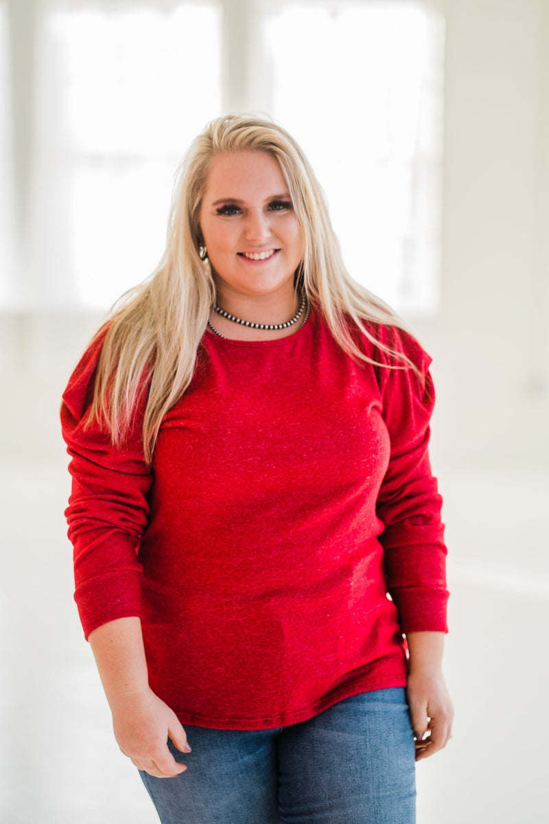 Draped Sleeve Top in Red - S-3X
