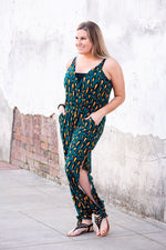 Peep Leg Jumpsuit in Teal Leopard - S-L