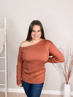 ribbed one shoulder sweater in burnt orange misty bd