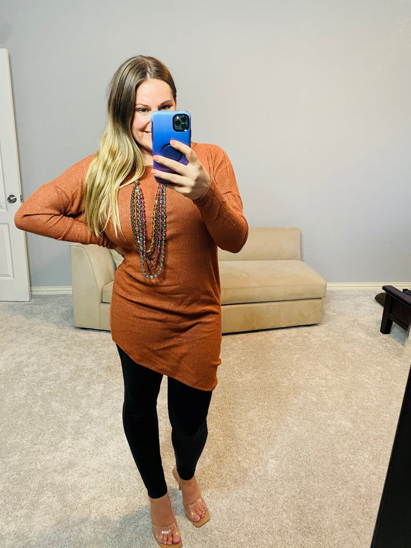 Ribbed One Shoulder Top brick Misty BD selfie