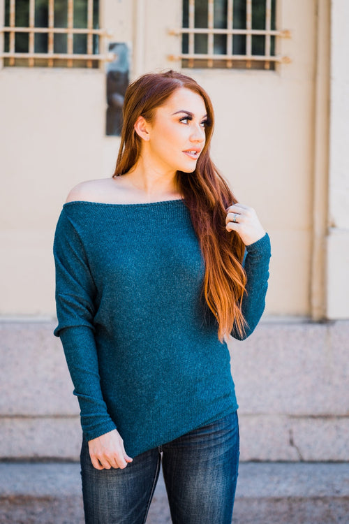 Ribbed One Shoulder Top Hunter Green front