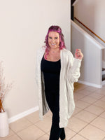 sherpa cardigan braided cable knit white stone misty bd open front