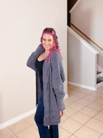 Teddy Bear Cardigan in gray sherpa misty bd