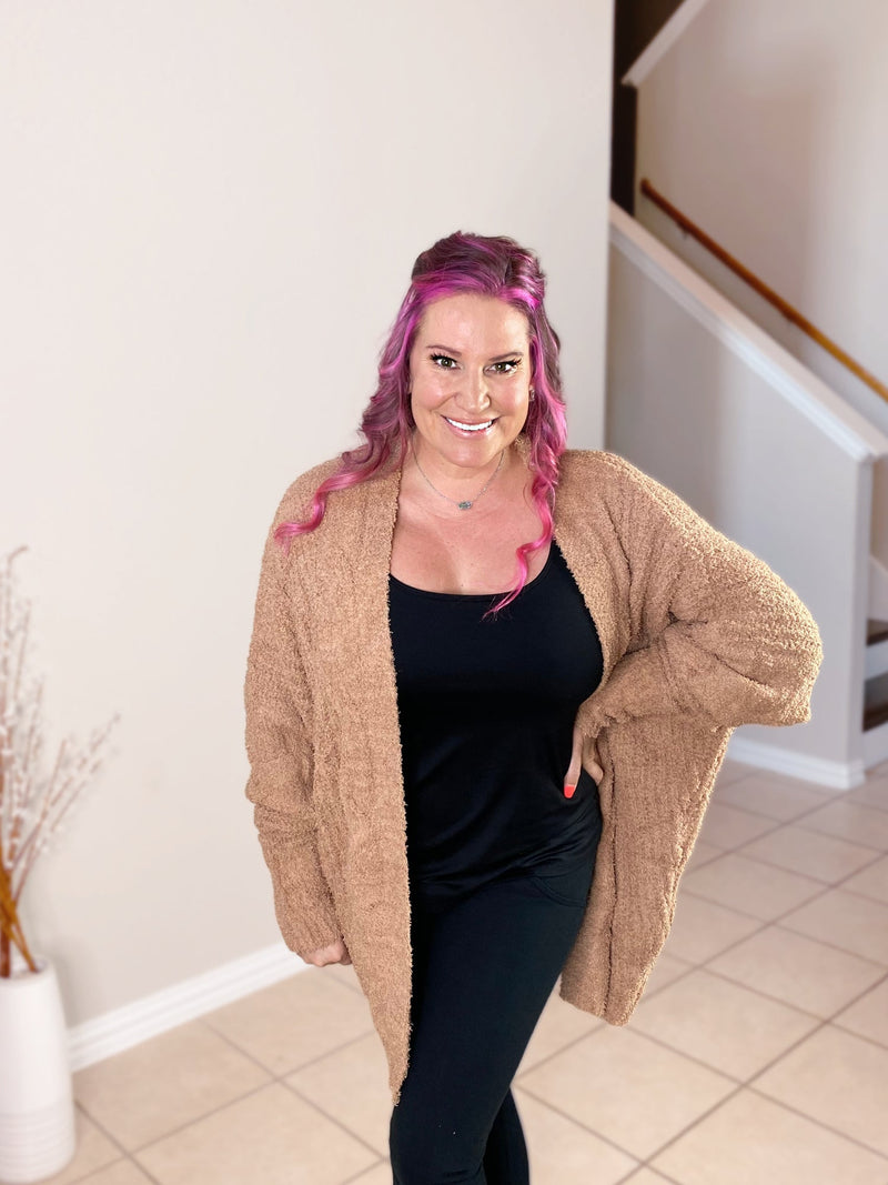 Teddy Bear Cardigan in Camel - XL ONLY