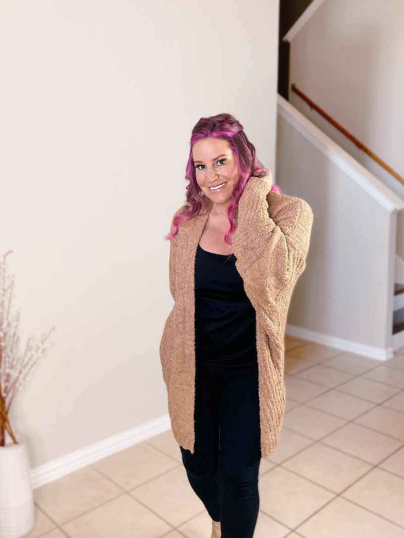 Teddy Bear Cardigan in Camel - XL ONLY