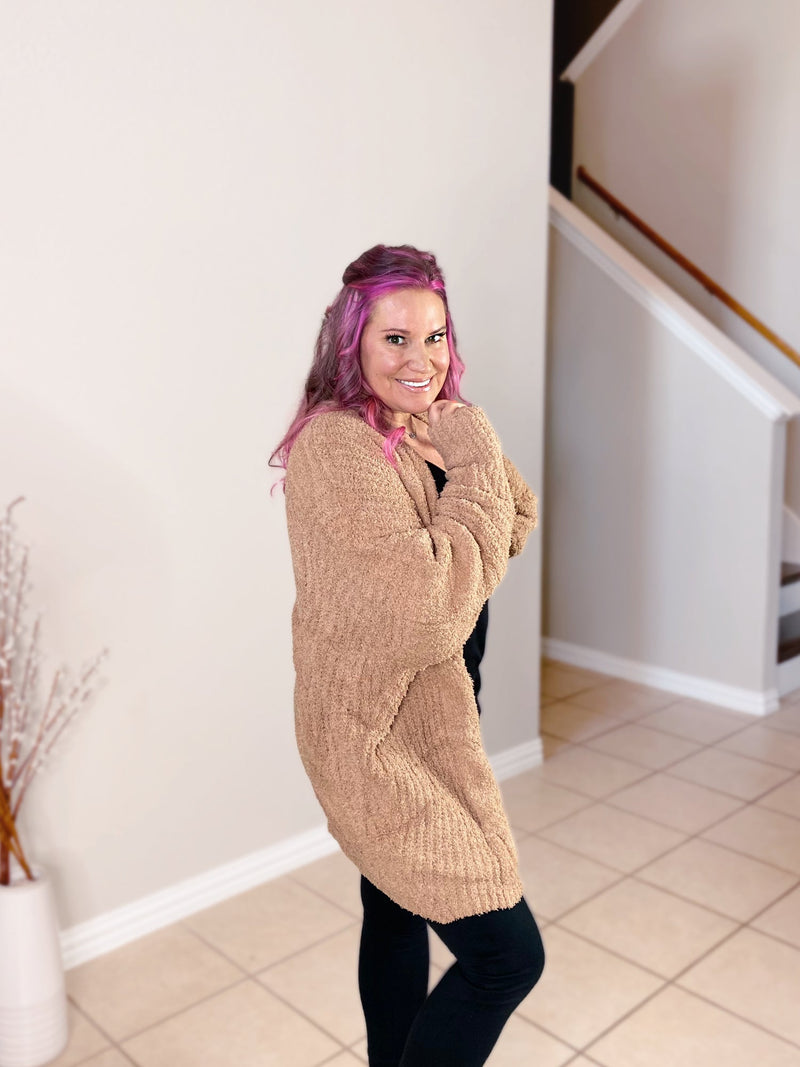 Teddy Bear Cardigan in Camel - XL ONLY