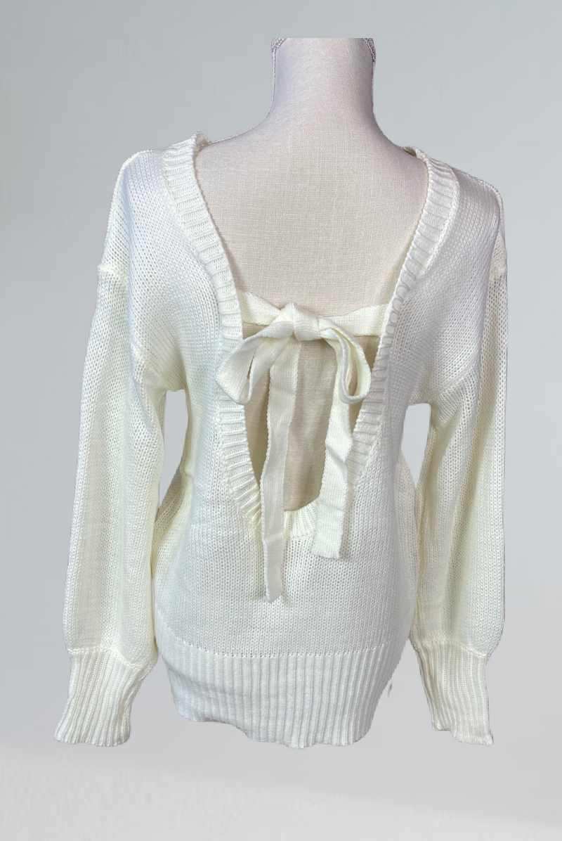 Tie Back Sweater in Ivory - S-XL