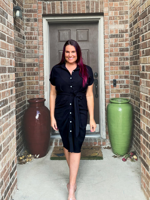button draped tie waist dress black misty bd