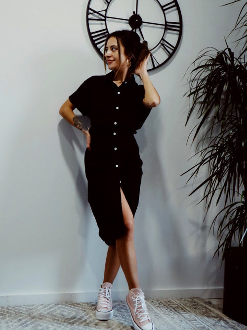 Tie Waist Button Front Dress