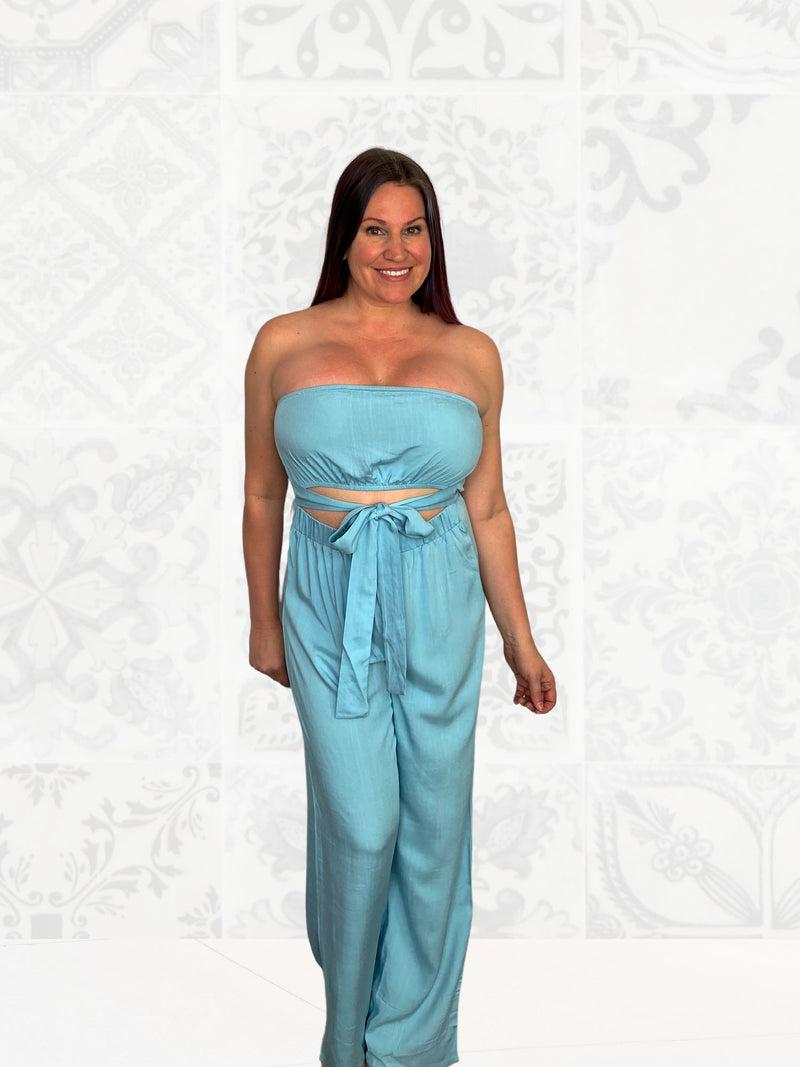 tie waist bandeau romper blue misty bd