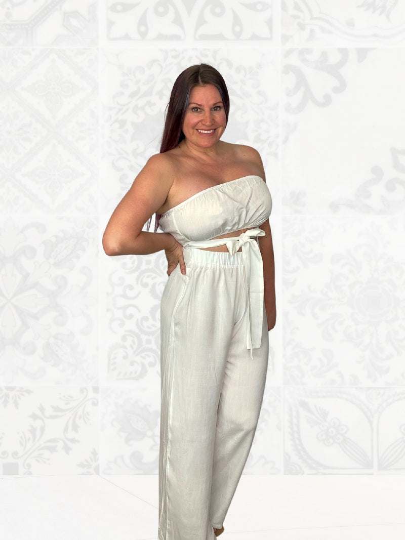 Tie Waist Jumpsuit in White - S-XL