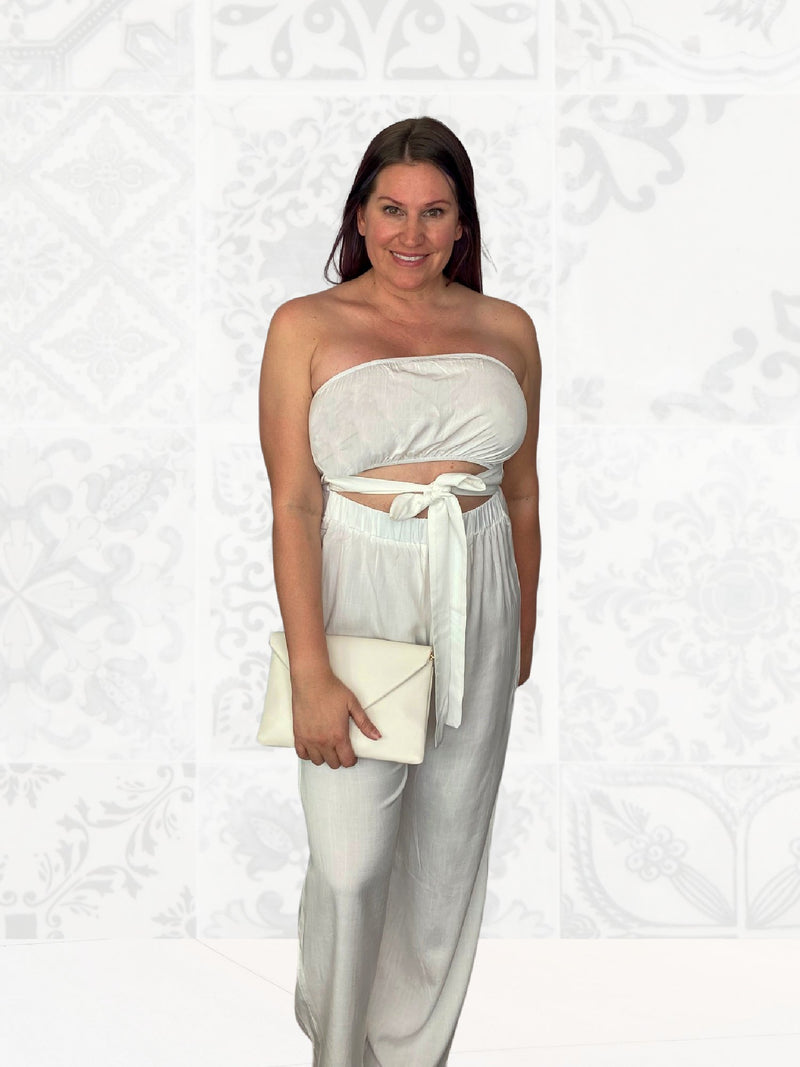 Tie Waist Jumpsuit in White - S-XL