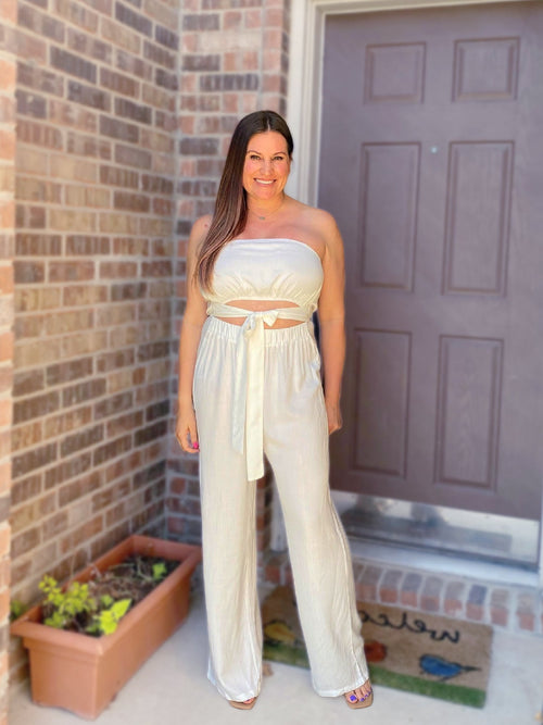 Tie Waist Jumpsuit in White - S-XL