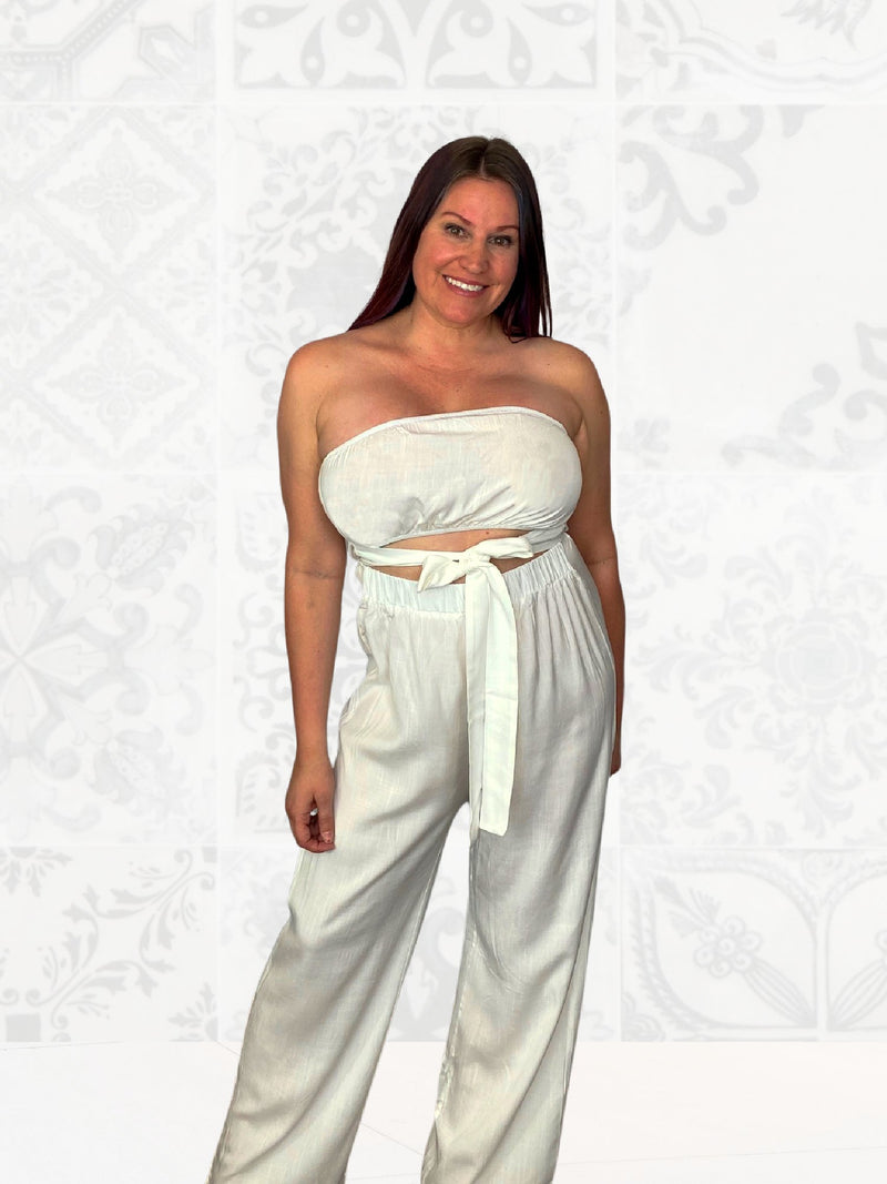 Tie Waist Jumpsuit in White - S-XL